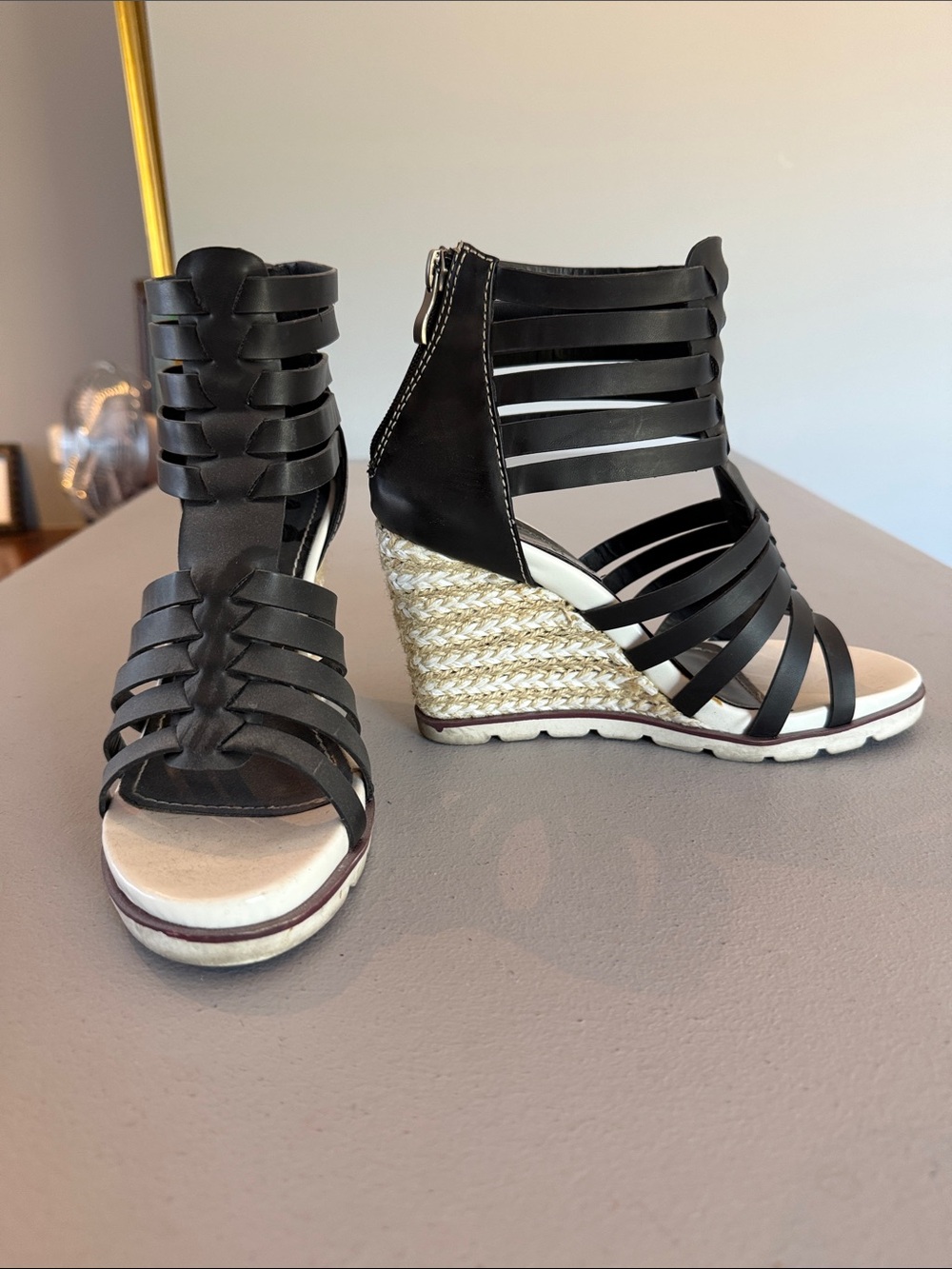 2 Lips Too Black Strappy Espadrille Wedge Sandals
